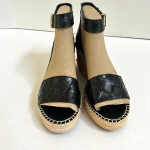 Size 11 Women's Black Leather Franco Sarto Clemens Wedge Espadrille Sandals